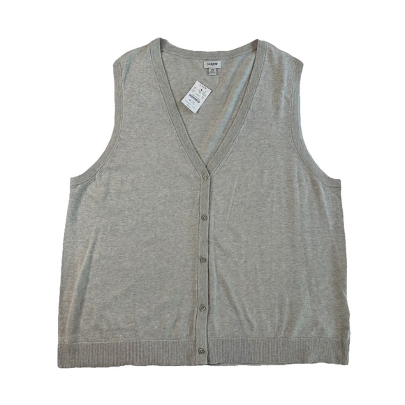 Sweaters - J. Crew Women Gray Button Front Sweater-Vest Academia Preppy Sz XL Classic NWT